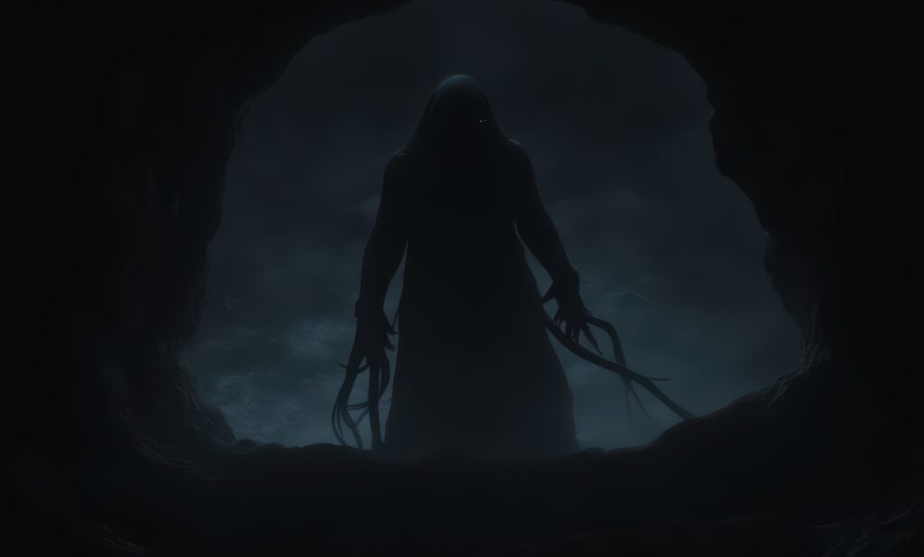 Mørk skikkelse som drømmesymbol på uro, søvnparalyse og åndelig konflikt i kristen drømmetydning.