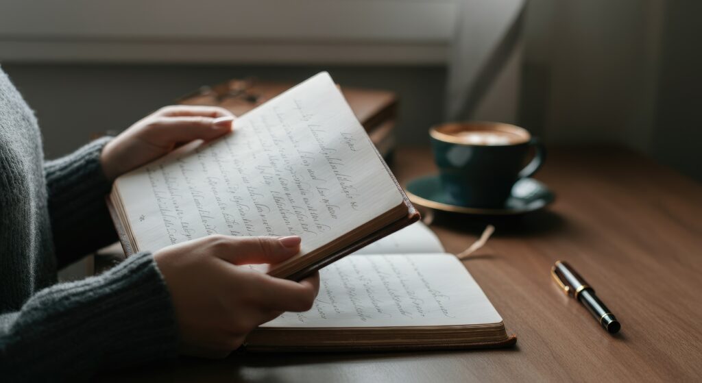 Person skriver drømmejournal som del af kristen drømmetydning og forståelse af drømmesymboler.