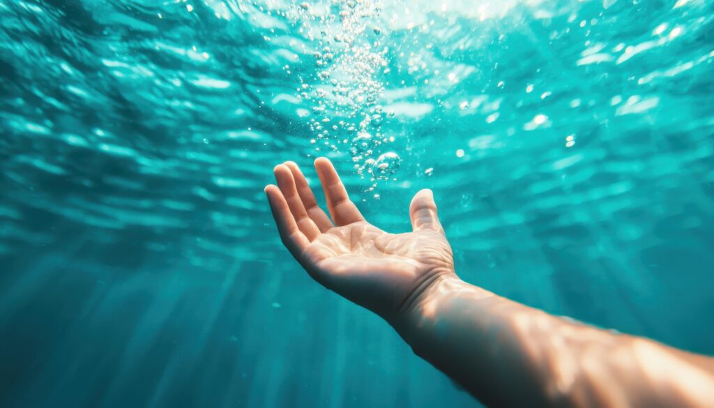 Voksendåb ved nedsænkning – hånden rækker mod nyt liv i Kristus